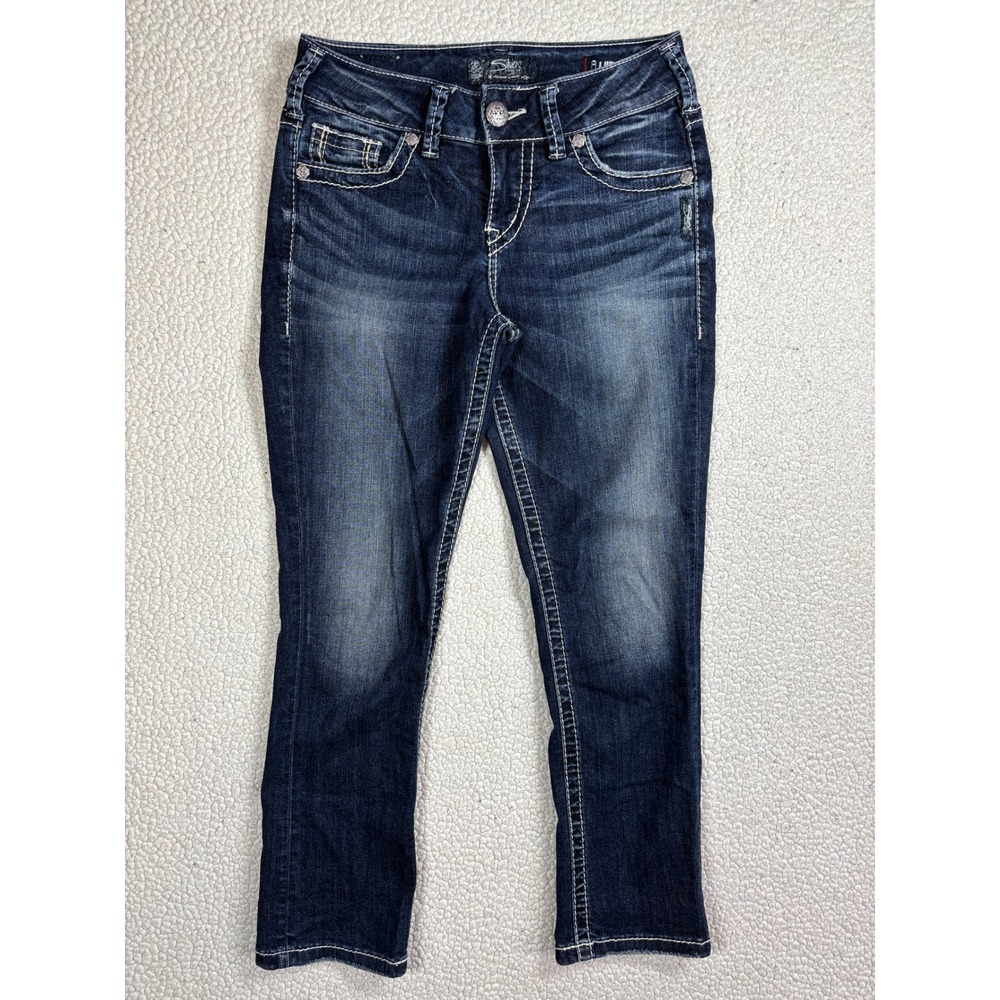Silver Jeans Suki Mid Capri Womens W26 L22.5 Dark Wash Fluid Denim Stretch Capri